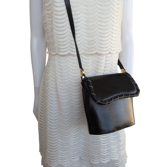 Stuart Weitzman Handbags - Stuart Weitzman Black Crossbody Bag with Gold Stitching